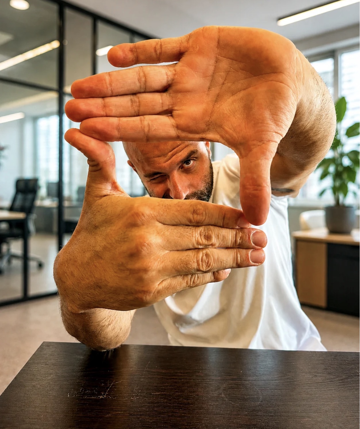 Ramzi framing his face with his hands